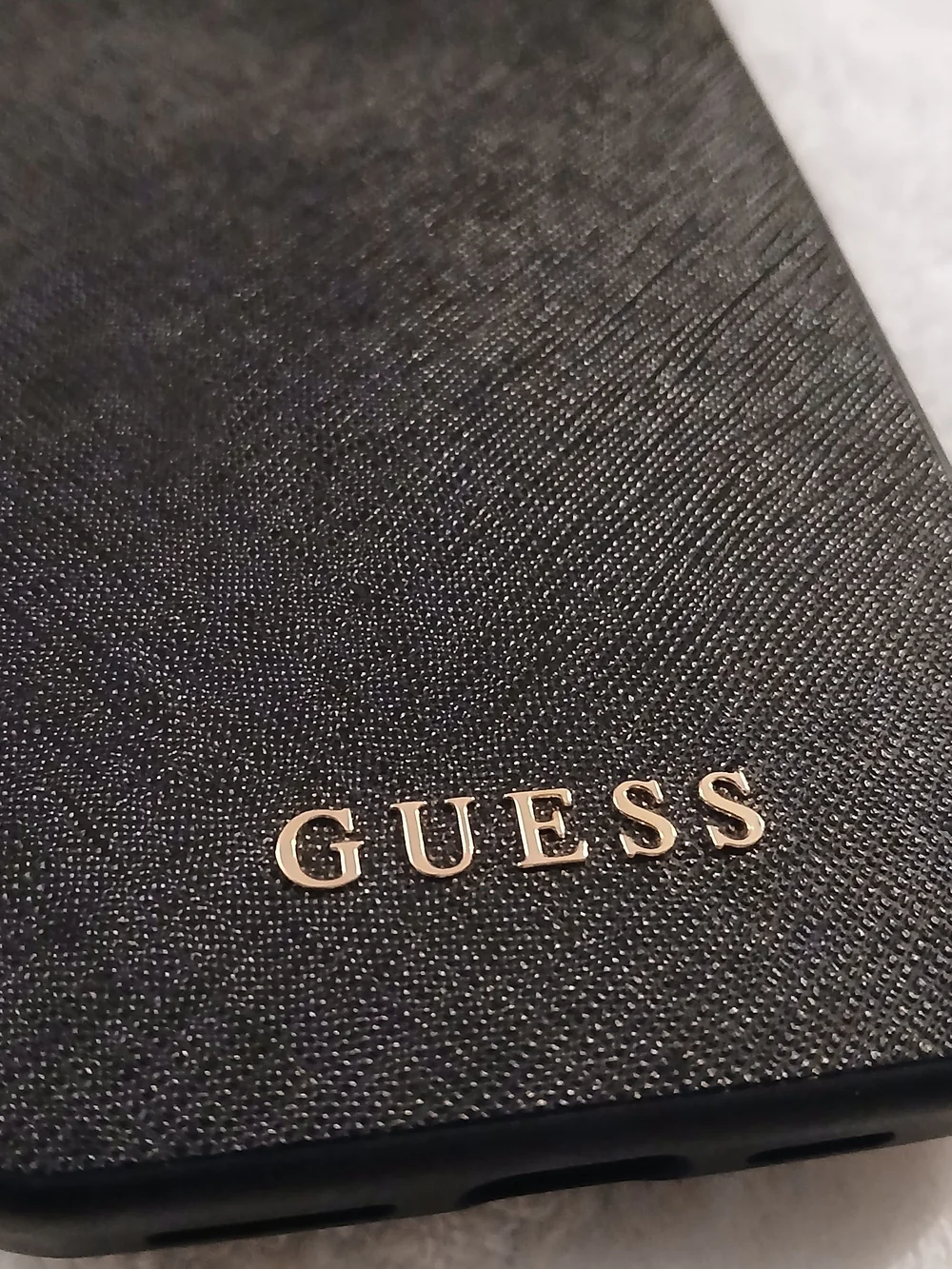 GUESS Black Textured iPhone 12 or 12 Pro Cell Phone Case - Gold Logo - NEW!